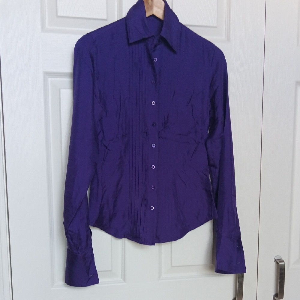 Ptp16" Silk T.M.Lewin Deep Purple Women's French Cuff Shirt 